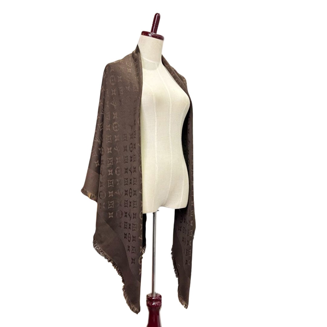 Louis Vuitton ブラウン ストール モノグラム LOUIS VUITTON ルイヴィトン ショール・モノグラム シルク/ウール