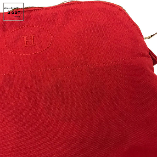 ■エルメス■ ボリードポーチ 35 ポーチ キャンバス レザー レッド 【HERMES】