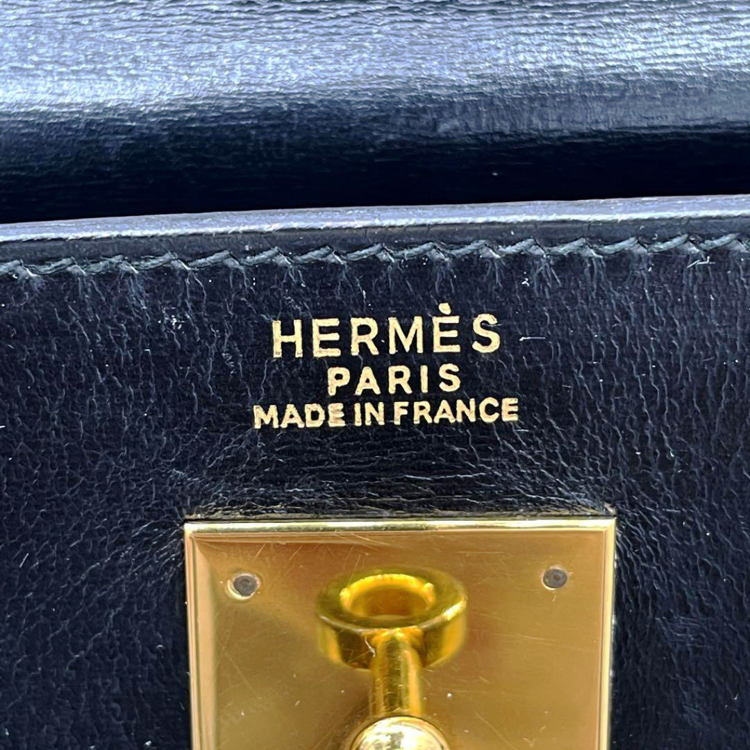 HERMES エルメス ケリー32 ハンドバッグ ボックスカーフ 外縫い ブラック ゴールド金具 ○P刻印（1986年頃製造）