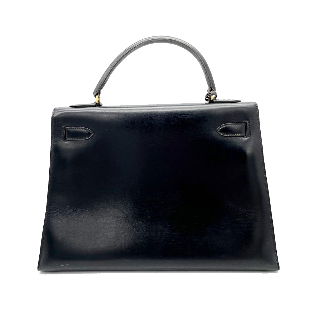 HERMES エルメス ケリー32 ハンドバッグ ボックスカーフ 外縫い ブラック ゴールド金具 ○P刻印（1986年頃製造）