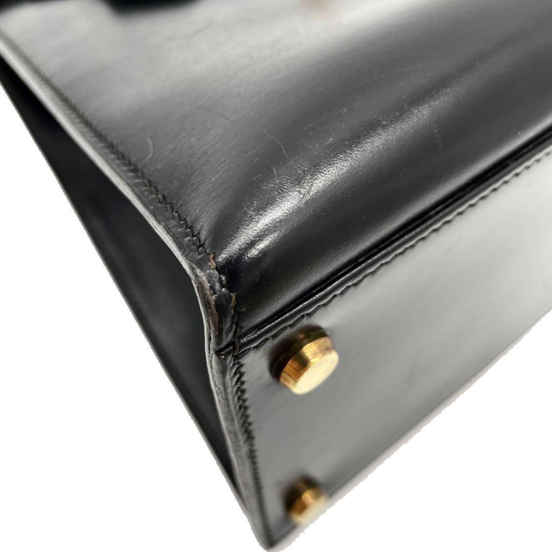 HERMES エルメス ケリー32 ハンドバッグ ボックスカーフ 外縫い ブラック ゴールド金具 ○P刻印（1986年頃製造）