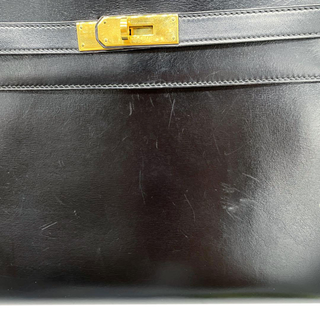 HERMES エルメス ケリー32 ハンドバッグ ボックスカーフ 外縫い ブラック ゴールド金具 ○P刻印（1986年頃製造）