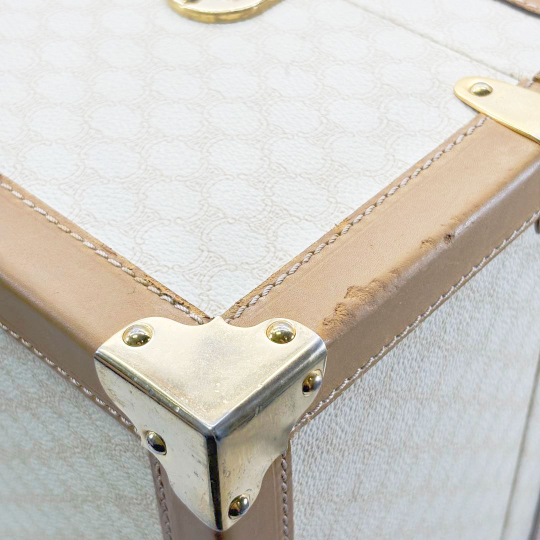 CELINE セリーヌ ヴィンテージトランク トラベルバッグ マカダム柄 PVC/レザー ベージュ/ライトブラウン/ゴールド金具