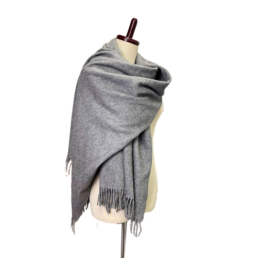 HERMES エルメス ショール ストール マフラー ロゴ刺繍 無地 カシミヤ100％ グレー スコットランド製