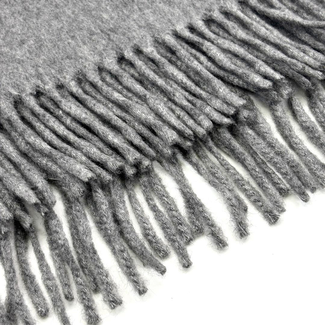 HERMES エルメス ショール ストール マフラー ロゴ刺繍 無地 カシミヤ100％ グレー スコットランド製