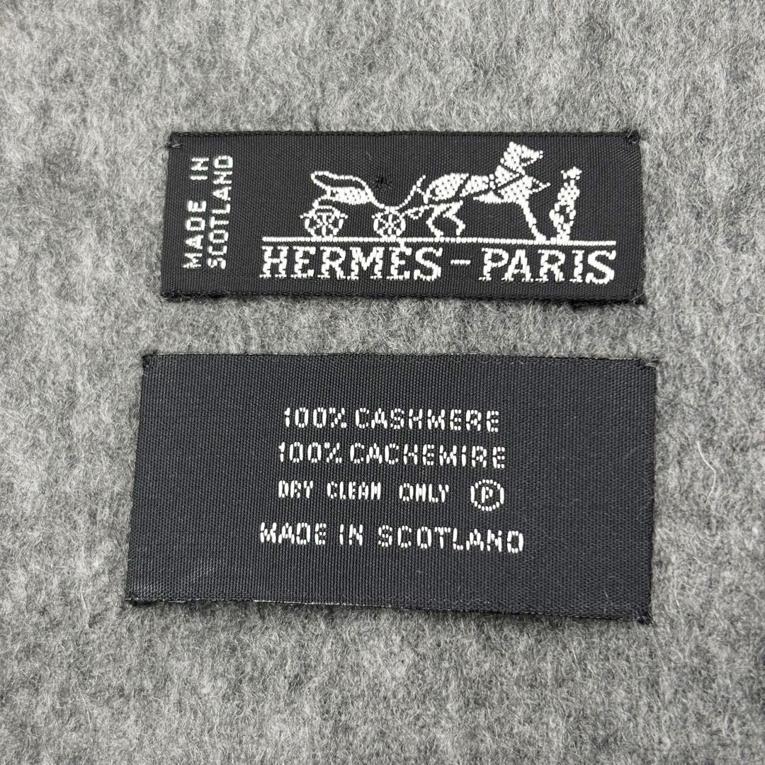 HERMES エルメス ショール ストール マフラー ロゴ刺繍 無地 カシミヤ100％ グレー スコットランド製
