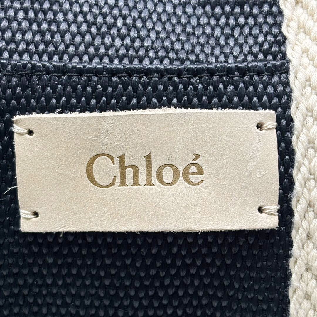 Chloe クロエ ビーチライン トートバッグ レーヨン/コットン ブラック/アイボリー