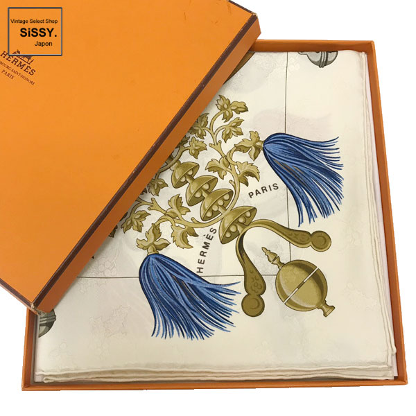 ■エルメス■ スカーフ カレ90 「Plumes et Grelots」 シルク アイボリー マルチカラー【HERMES】
