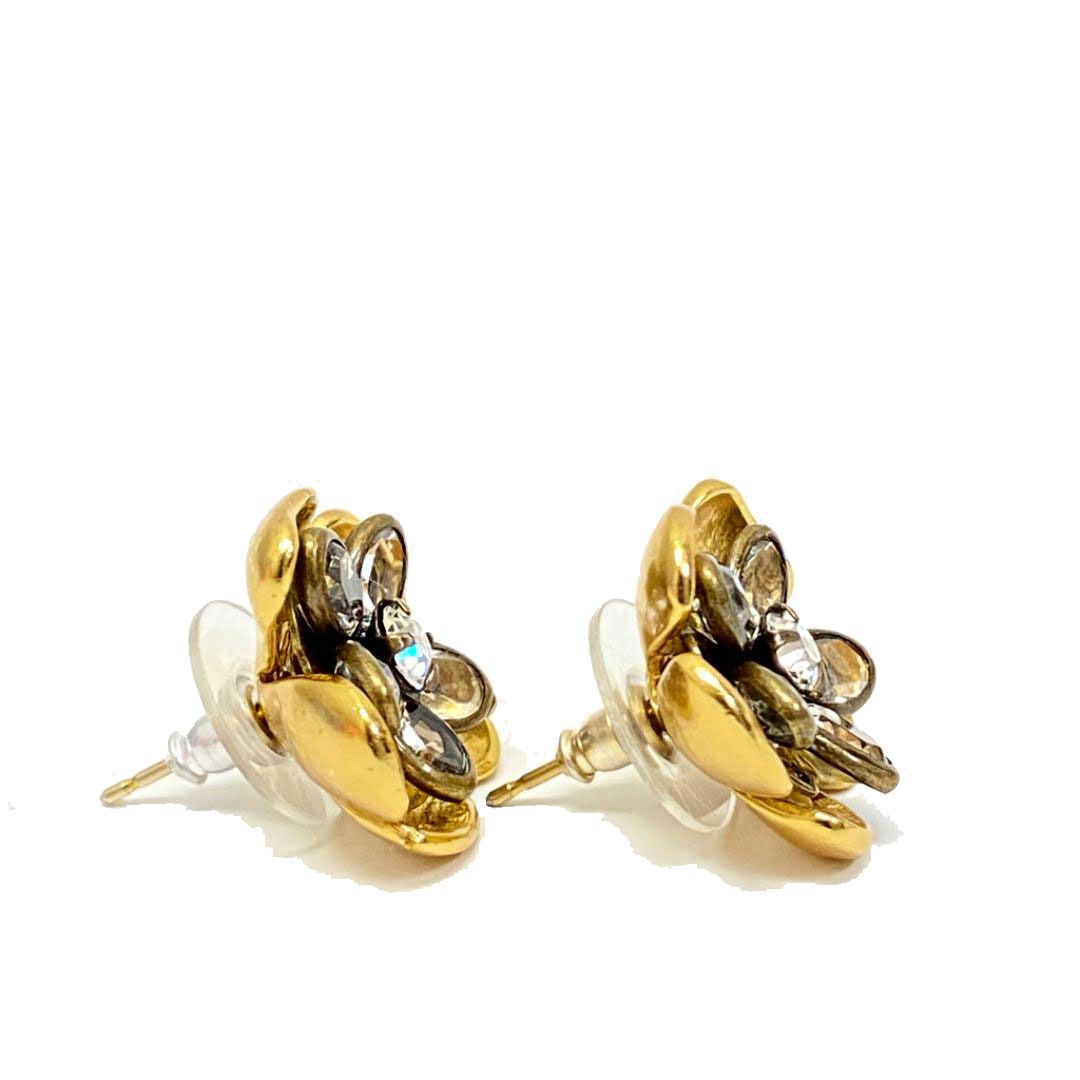 CHANEL シャネル ピアス フラワーモチーフ ラインストーン ゴールド