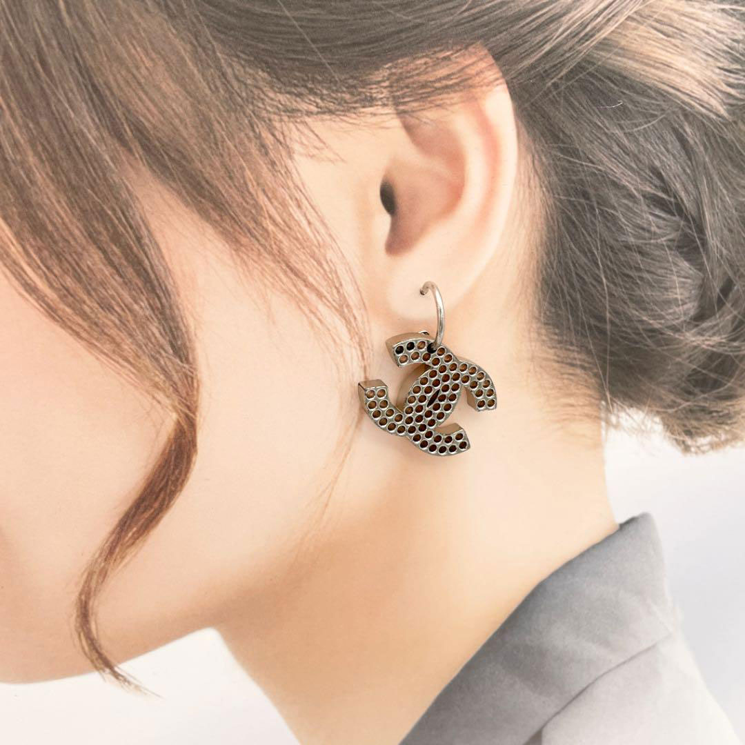 CHANEL シャネル フープピアス ココマーク パンチング シルバー 03P
