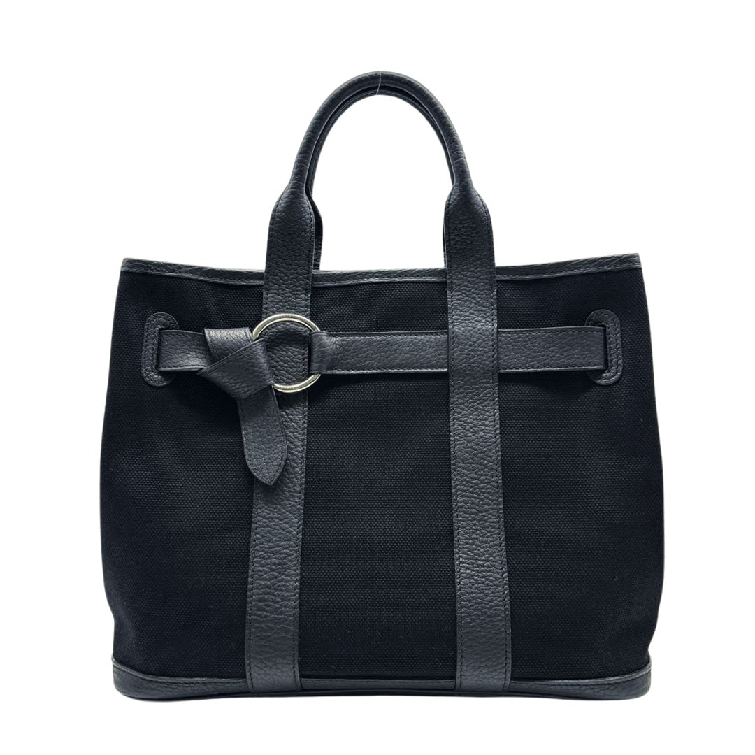 HERMES エルメス トートバッグ プティットサンチュールPM トワルアッシュ/レザー ブラック □K刻印