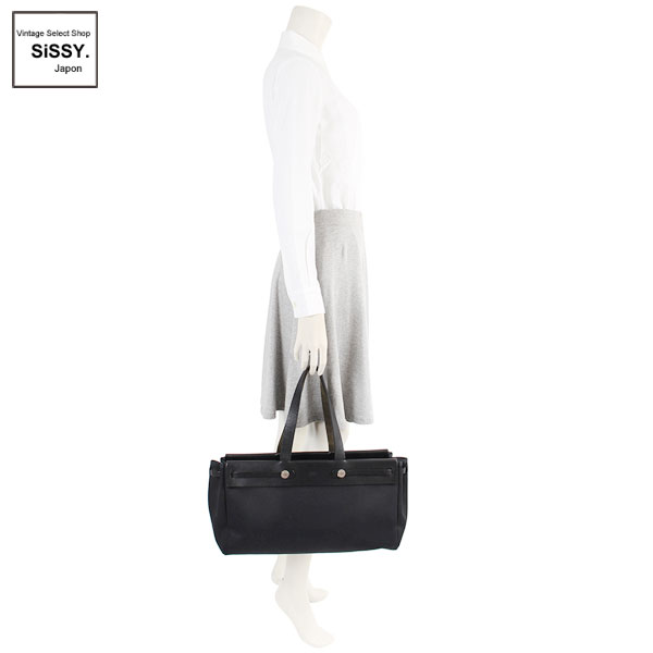■エルメス■ エールバッグ カバスGM トートバッグ トワルオフィシエ レザー ブラック □G刻印 【HERMES】