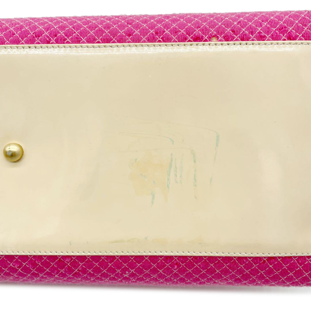 CHANEL シャネル ボーリングバッグ ボストンバッグ コットン エナメル ピンク ベージュ 7番台(2002年頃製造)