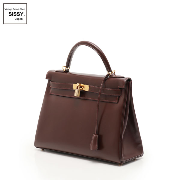 ■エルメス■ ケリー32 ハンドバッグ ボックスカーフ ハバナ 2WAY ゴールド金具 □F刻印 内縫い 【HERMES】
