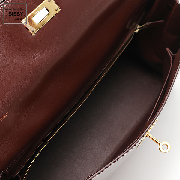 ■エルメス■ ケリー32 ハンドバッグ ボックスカーフ ハバナ 2WAY ゴールド金具 □F刻印 内縫い 【HERMES】