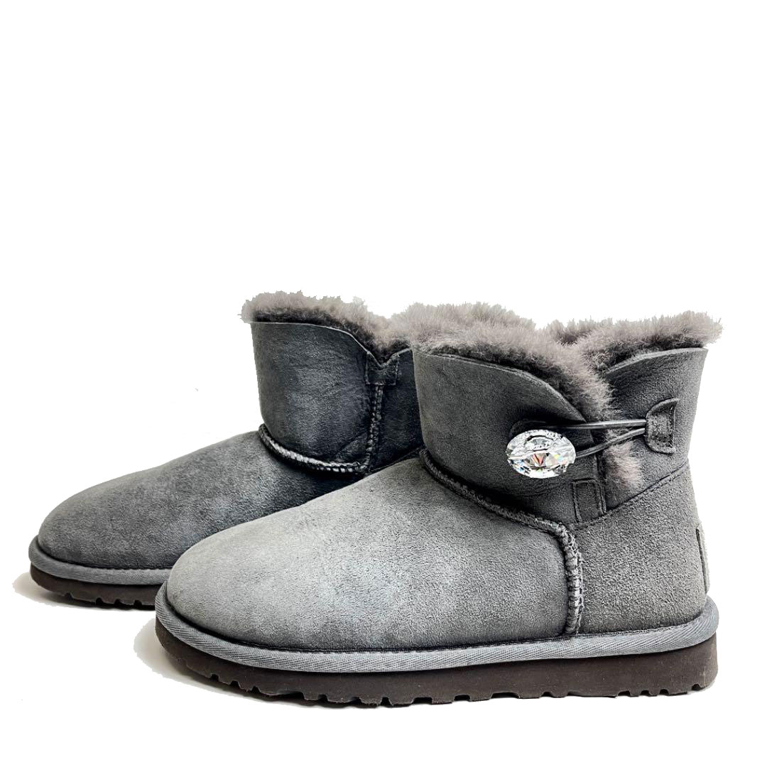 UGG australia アグ オーストラリア ムートンブーツ ミニベイリーボタン グレー 22cm レディース