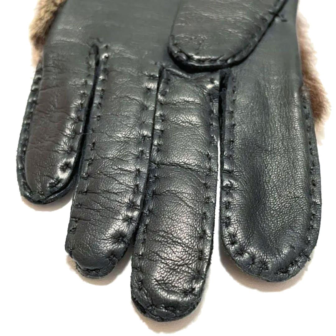 CHANEL シャネル ファー レザー グローブ 手袋 ブラック ブラウン 6.5
