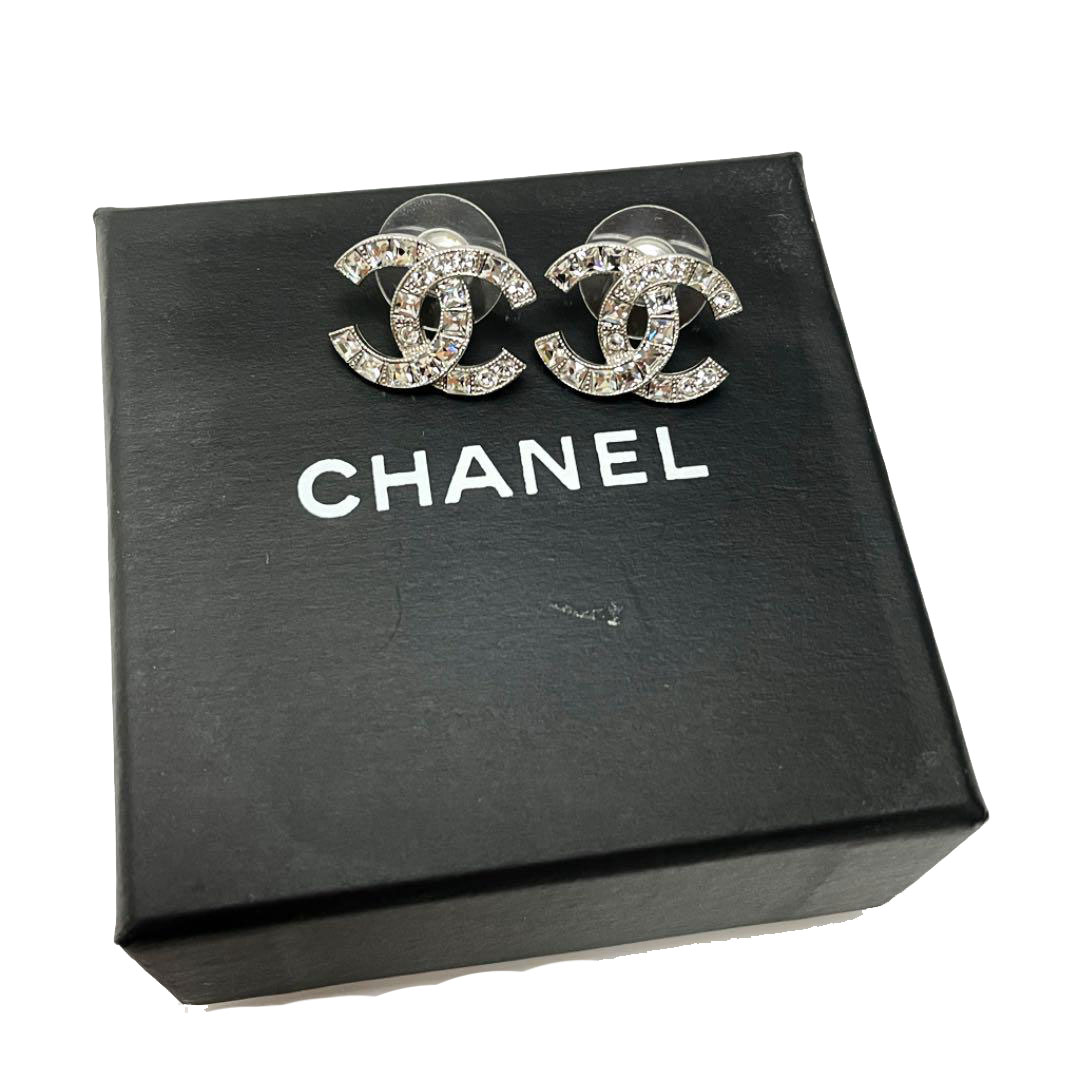 CHANEL シャネル ピアス ココマーク ラインストーン シルバー 16V