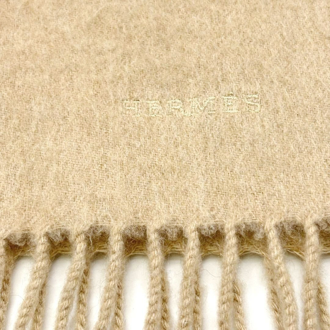 HERMES エルメス ヴィンテージマフラー ロゴ刺繍 カシミヤ100