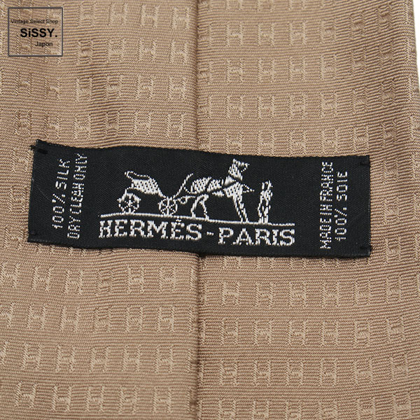 ■エルメス■ ネクタイ H総柄 シルク ベージュ 【HERMES】