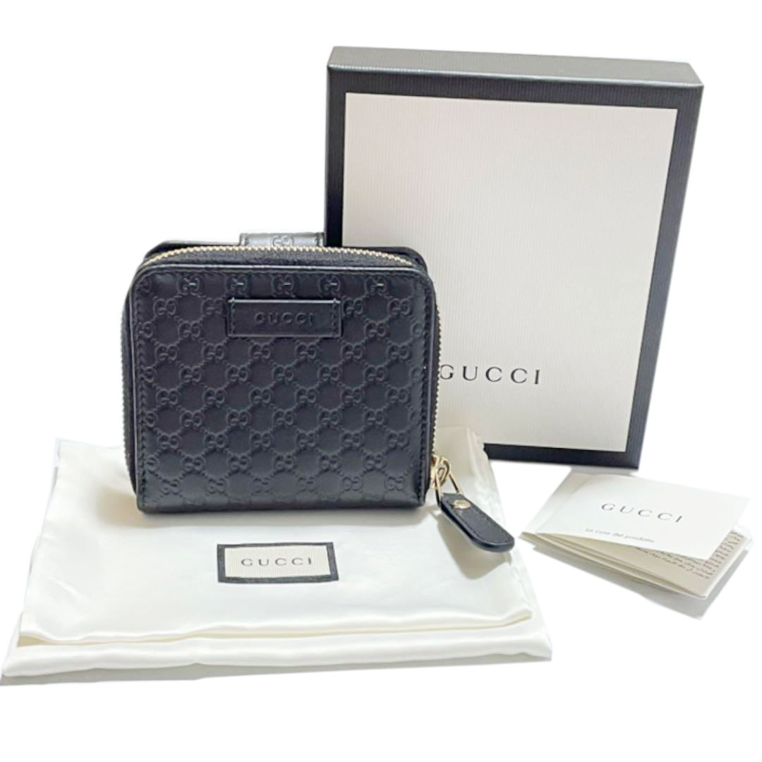 GUCCI グッチ コンパクトウォレット 二つ折り財布 マイクログッチシマ ブラック レザー アウトレット 449395