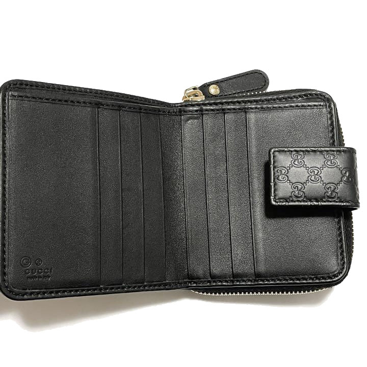 GUCCI グッチ コンパクトウォレット 二つ折り財布 マイクログッチシマ ブラック レザー アウトレット 449395