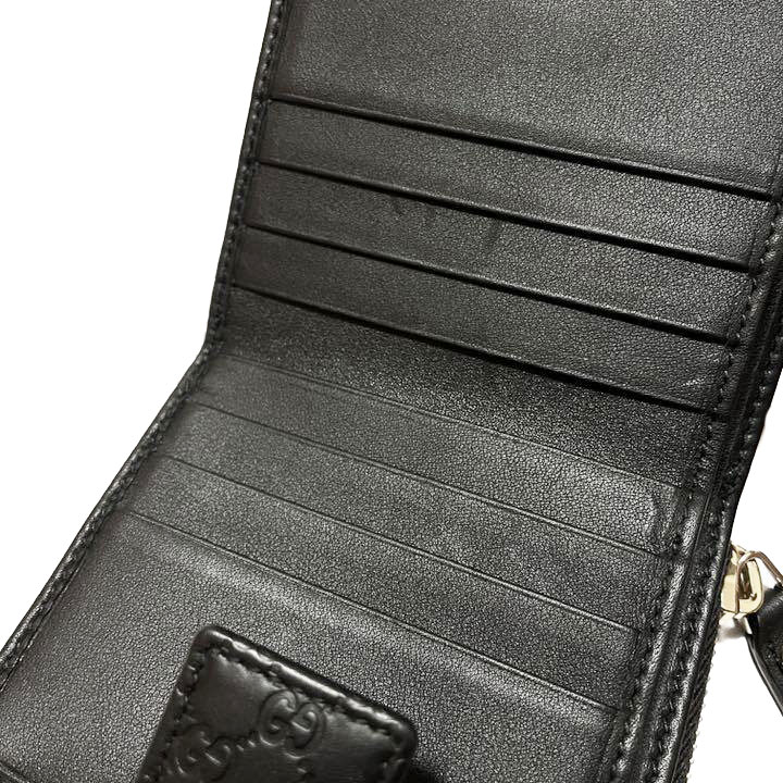 GUCCI グッチ コンパクトウォレット 二つ折り財布 マイクログッチシマ ブラック レザー アウトレット 449395