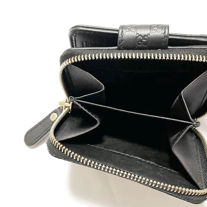 GUCCI グッチ コンパクトウォレット 二つ折り財布 マイクログッチシマ ブラック レザー アウトレット 449395