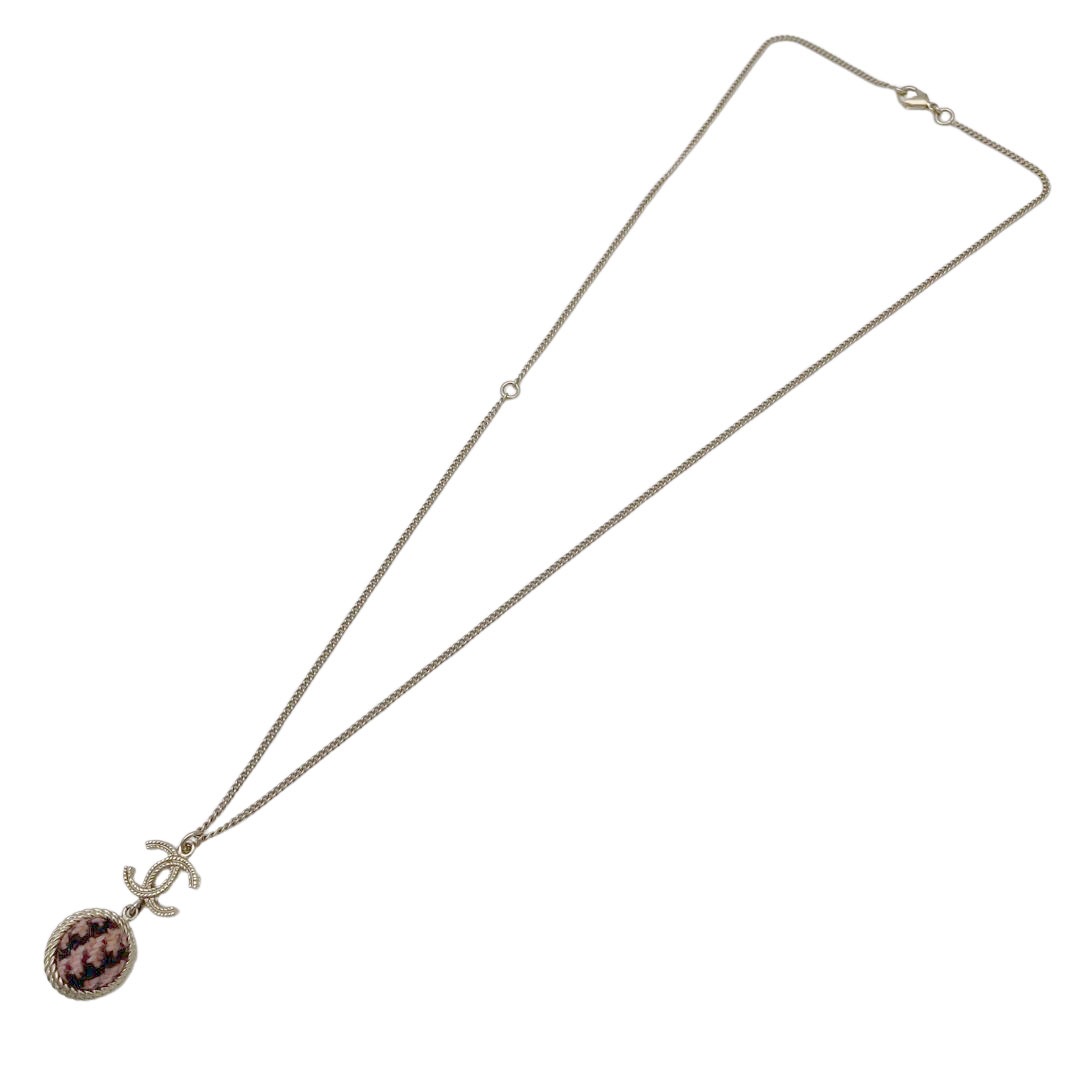 CHANEL シャネル ネックレス ツイードボール ココマーク シャンパンゴールド ワインレッド ピンク B13A