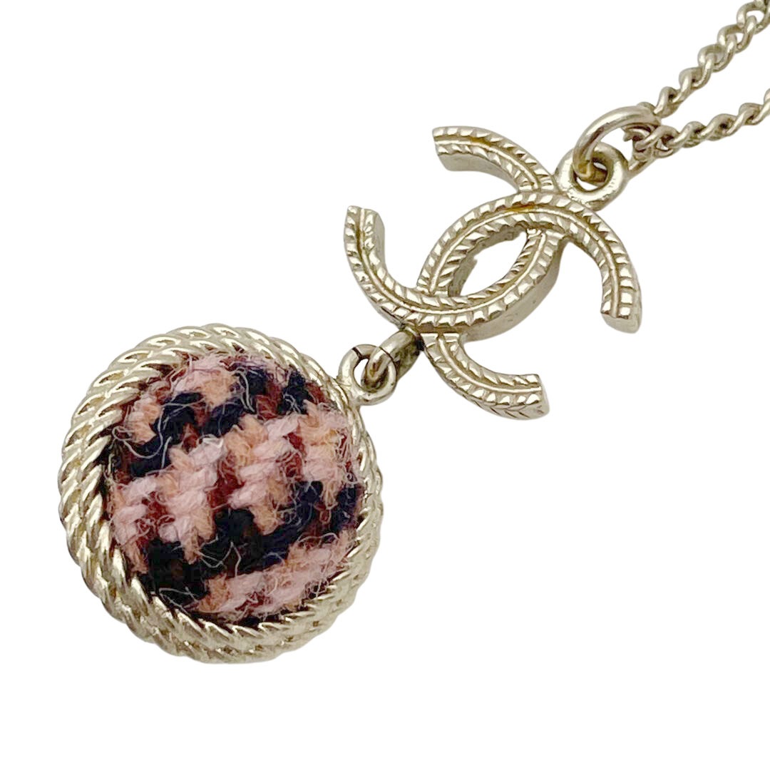 CHANEL シャネル ネックレス ツイードボール ココマーク シャンパンゴールド ワインレッド ピンク B13A