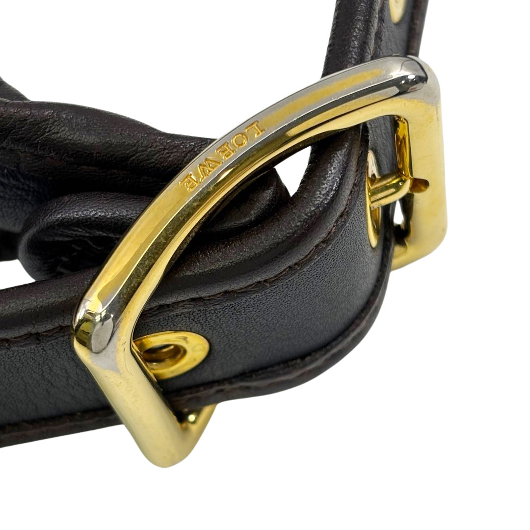 LOEWE ロエベ 斜め掛け ショルダーバッグ アナグラム パンチングロゴ レザー ブラック/ブラウン