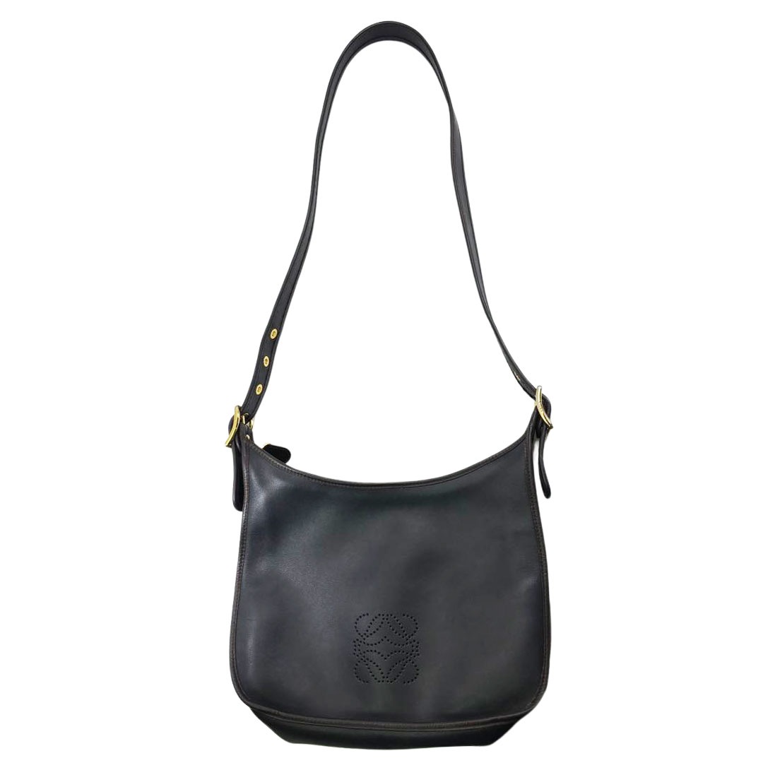 LOEWE ロエベ 斜め掛け ショルダーバッグ アナグラム パンチングロゴ レザー ブラック/ブラウン