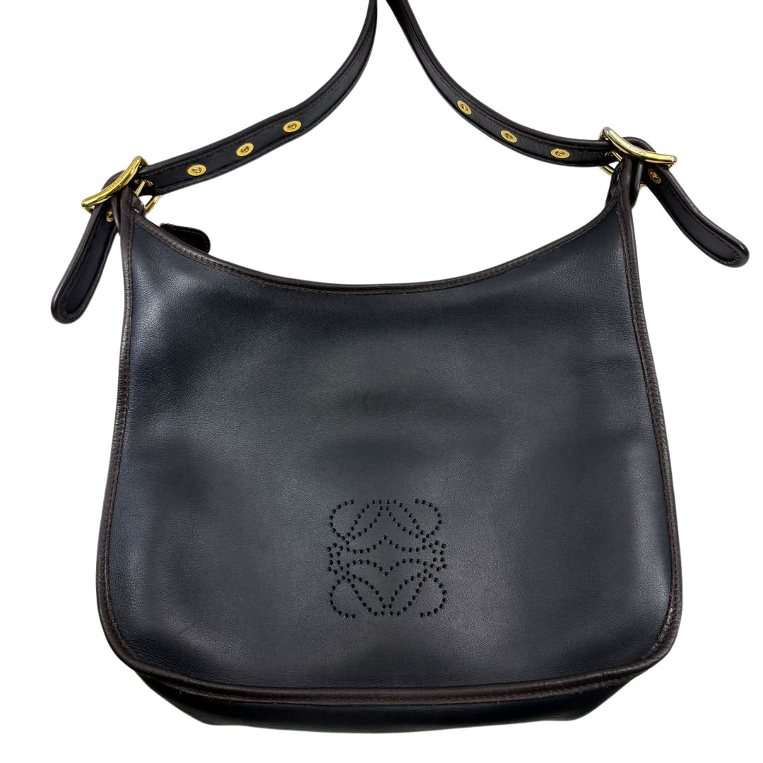 LOEWE ロエベ 斜め掛け ショルダーバッグ アナグラム パンチングロゴ レザー ブラック/ブラウン