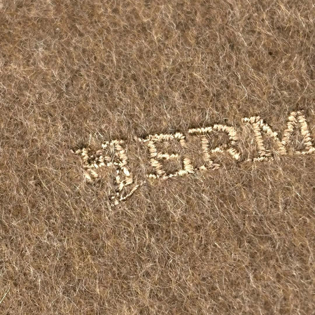 HERMES エルメス マフラー レクトヴェルソ ロゴ刺繍 カシミヤ100% ブラウン系 イングランド製 ※ソルド品