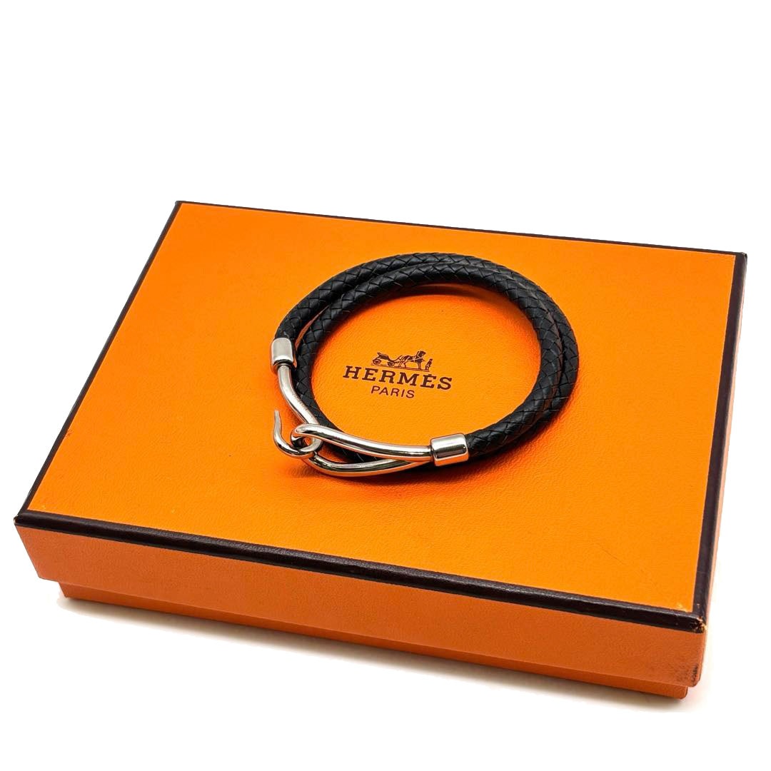 HERMES エルメス レザーブレスレット ジャンボ 二重巻き 編み込み