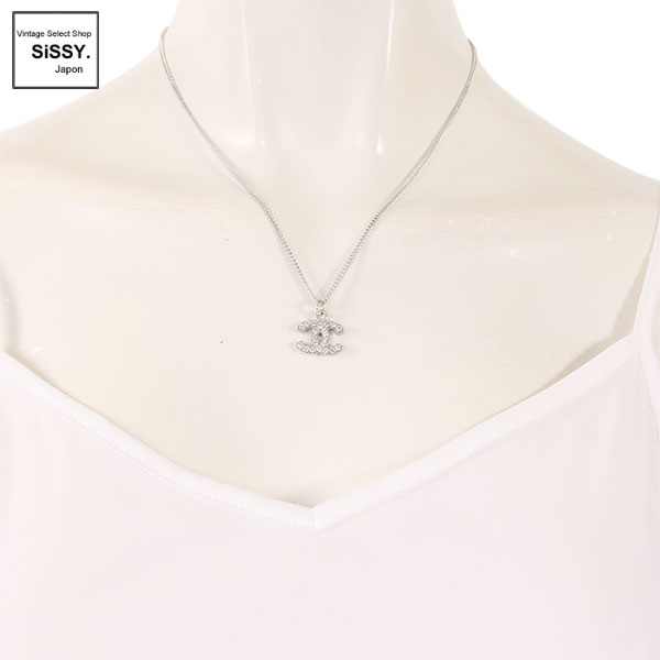 ■シャネル■ ココマーク ネックレス ラインストーン シルバー 06V 【CHANEL】