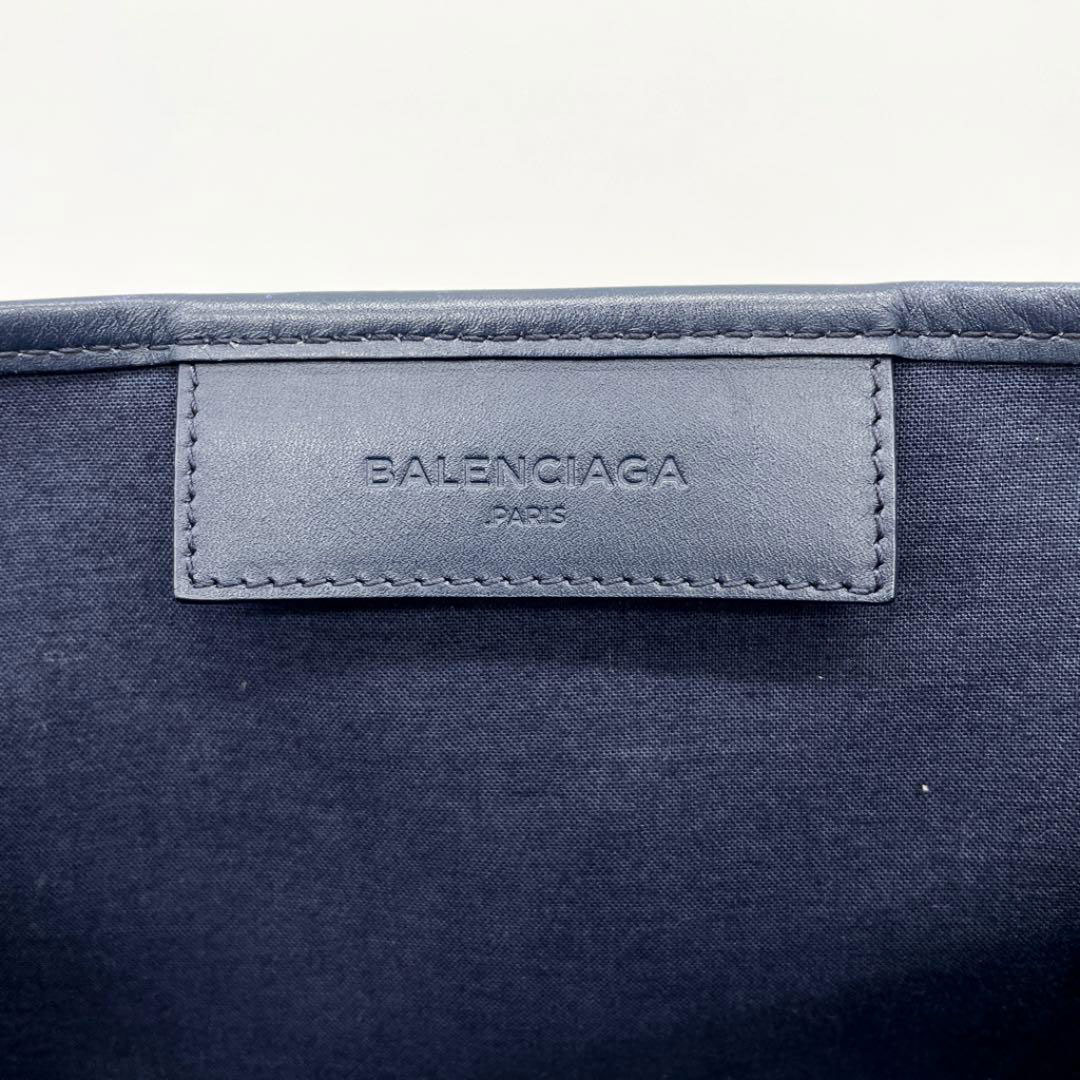 BALENCIAGA バレンシアガ ネイビーカバスS トートバッグ キャンバス レザー ナチュラル ネイビー 339933