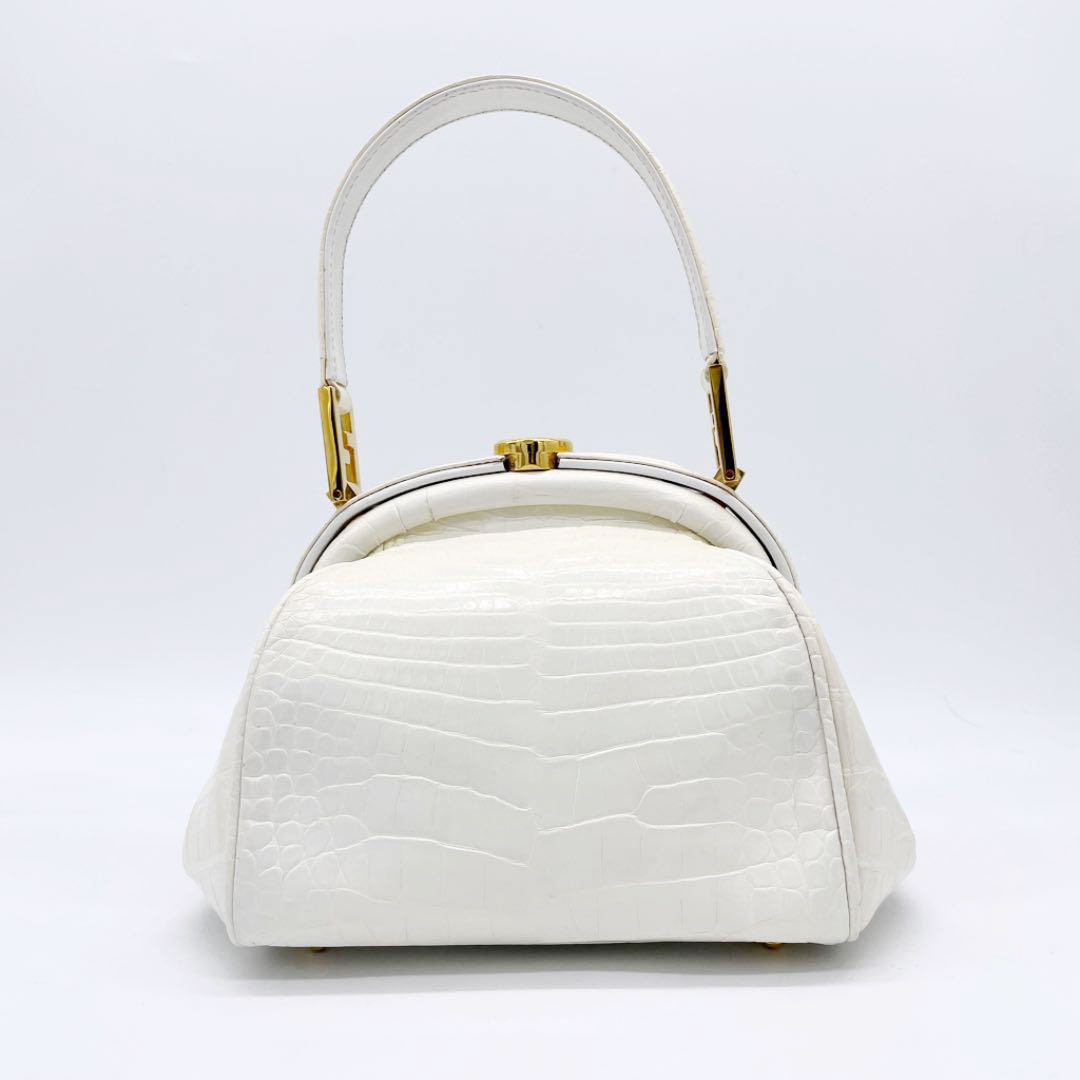 FENDI フェンディ ハンドバッグ クロコダイル ホワイト ゴールド ヴィンテージ