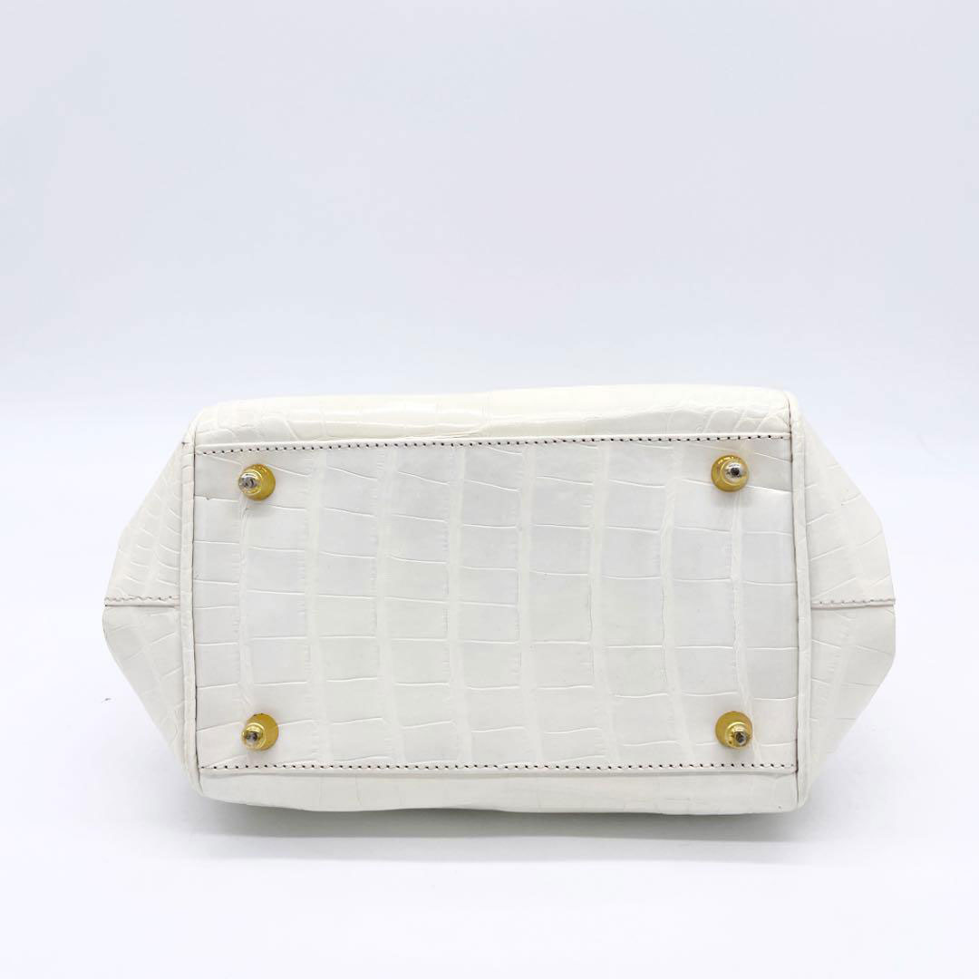 FENDI フェンディ ハンドバッグ クロコダイル ホワイト ゴールド ヴィンテージ
