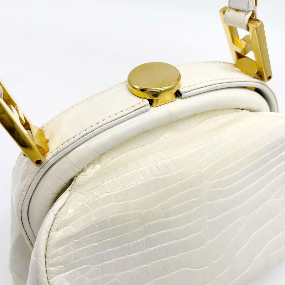 FENDI フェンディ ハンドバッグ クロコダイル ホワイト ゴールド ヴィンテージ