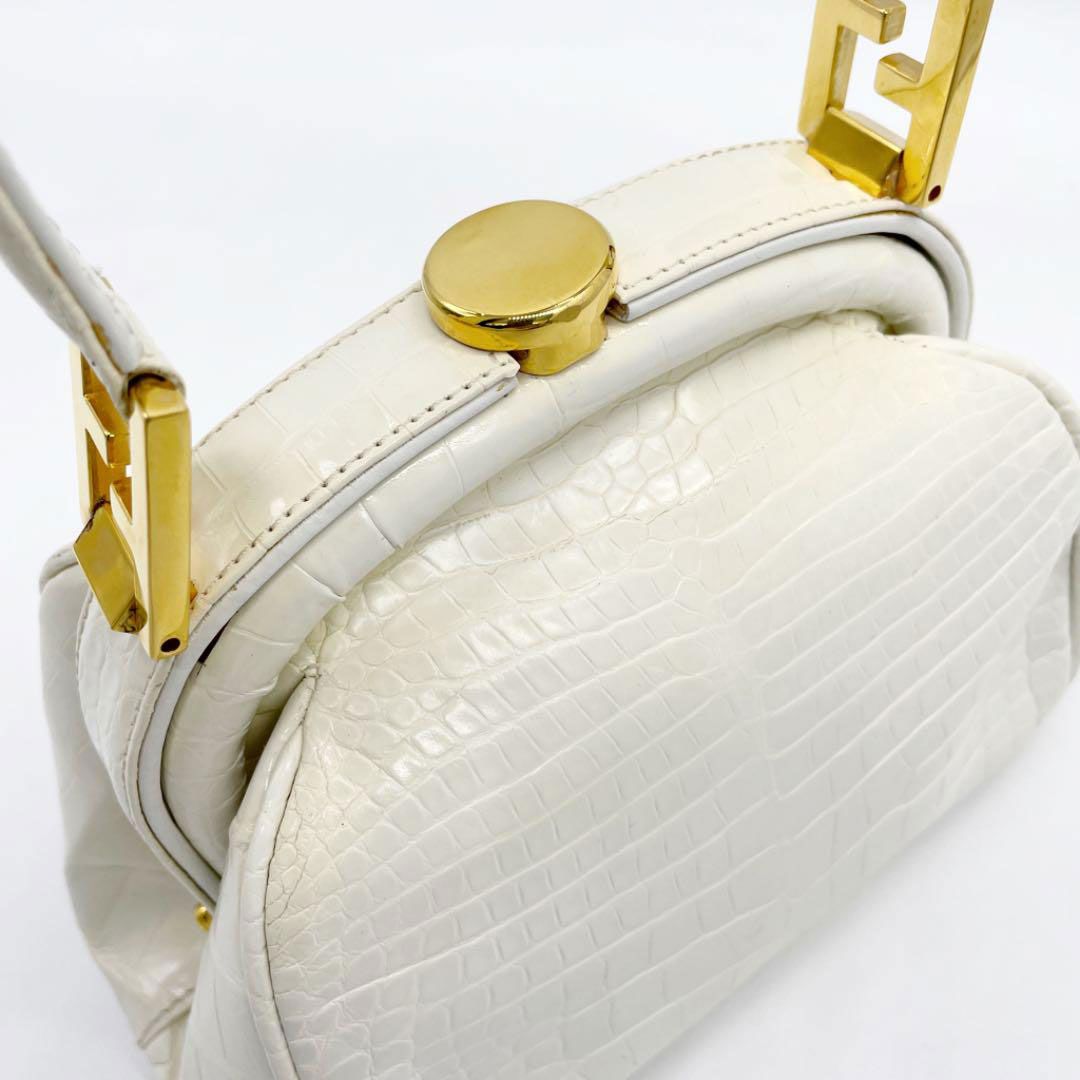 FENDI フェンディ ハンドバッグ クロコダイル ホワイト ゴールド ヴィンテージ