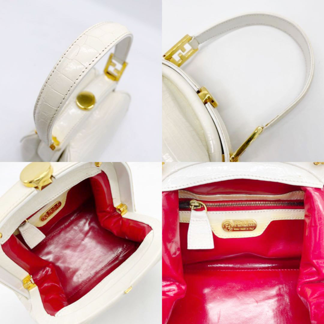 FENDI フェンディ ハンドバッグ クロコダイル ホワイト ゴールド ヴィンテージ
