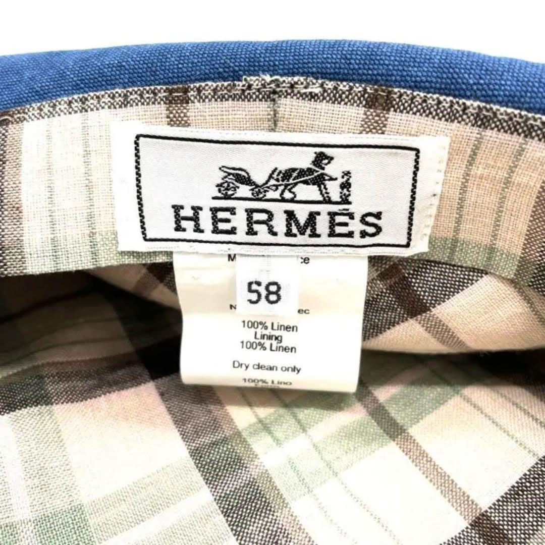 HERMES エルメス キャスケット 帽子 58 麻 ブルー系 レディース | 小物