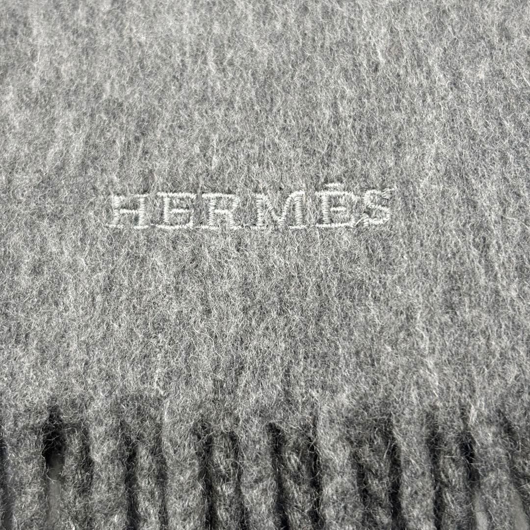 HERMES エルメス マフラー レクトヴェルソ ロゴ刺繍 カシミヤ100