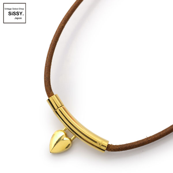 ■エルメス■ カデナ チョーカー ネックレス レザー ブラウン ゴールド 【HERMES】
