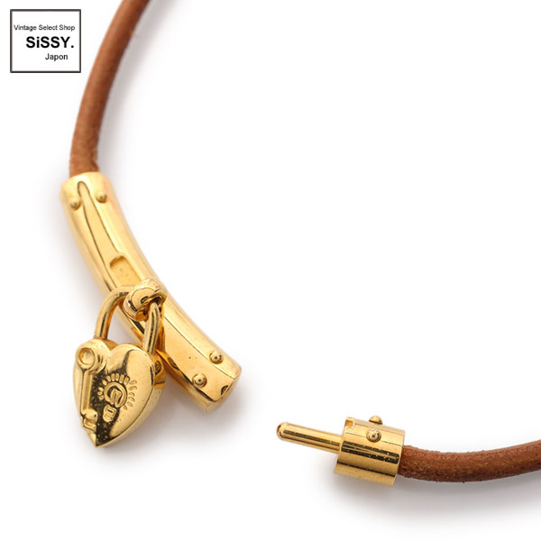 ■エルメス■ カデナ チョーカー ネックレス レザー ブラウン ゴールド 【HERMES】