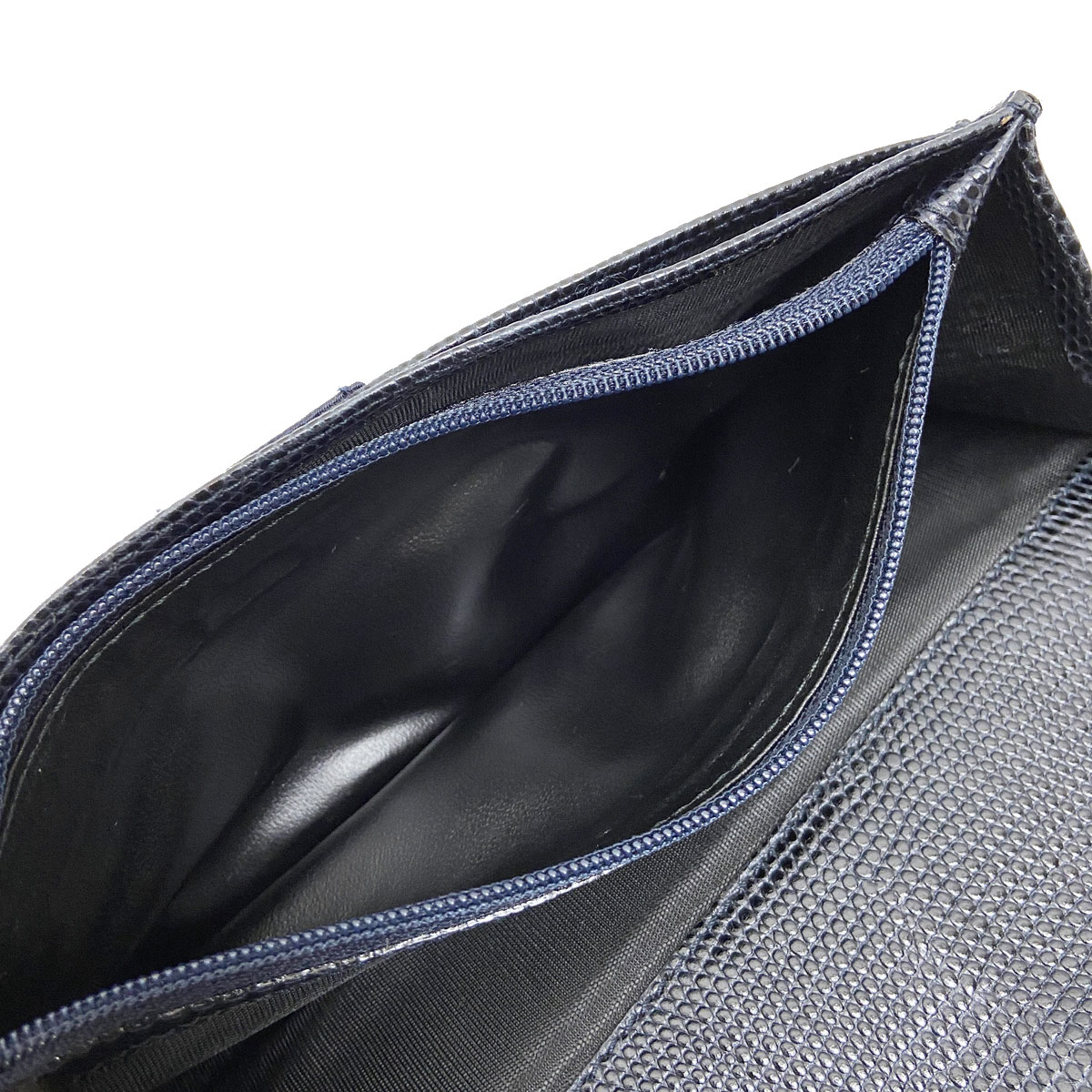 Salvatore Ferragamo サルヴァトーレ フェラガモ ヴァラ 二つ折り長財布 リザード型押しレザー ネイビー ゴールド金具