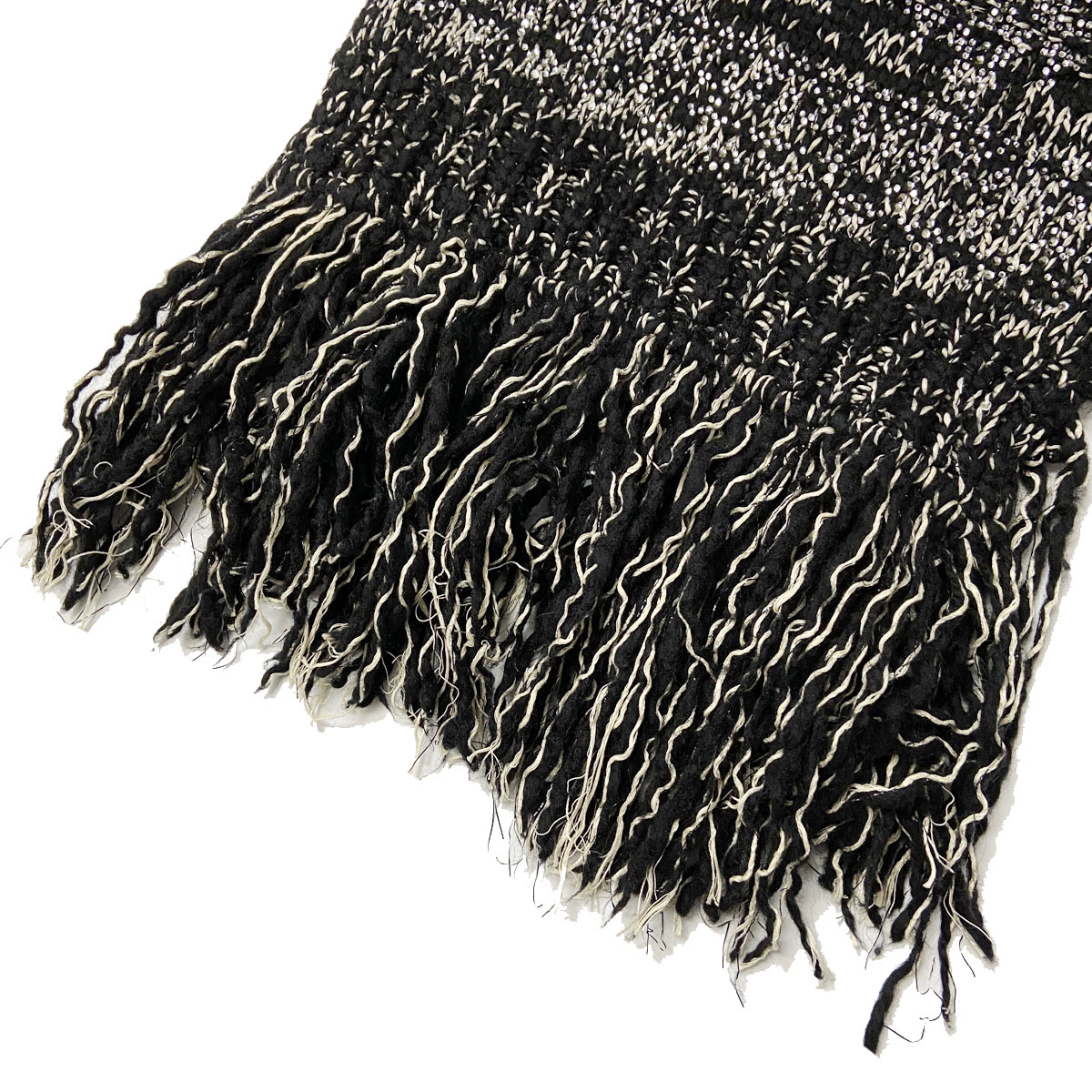 CHANEL シャネル フリンジニット 編み込みマフラー ラインストーン  