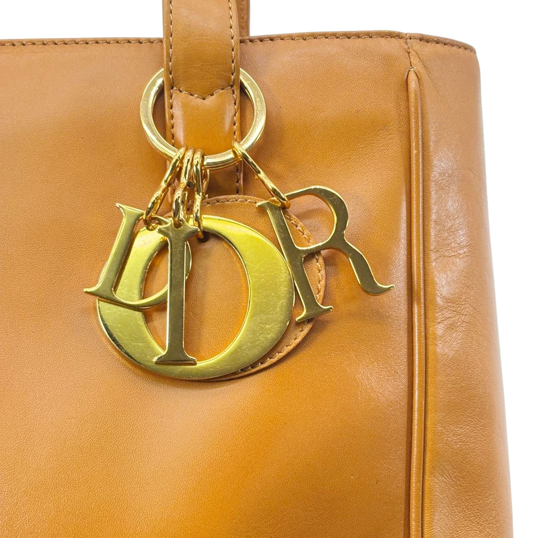 Christian Dior クリスチャンディオール 2WAYハンドバッグ カナージュ レザー キャメル ゴールド金具