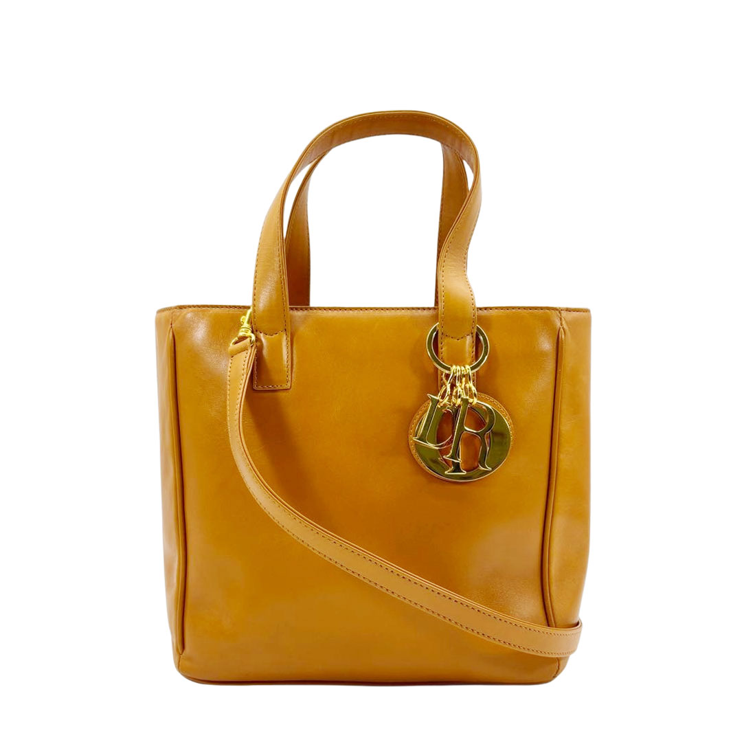 Christian Dior クリスチャンディオール 2WAYハンドバッグ カナージュ レザー キャメル ゴールド金具